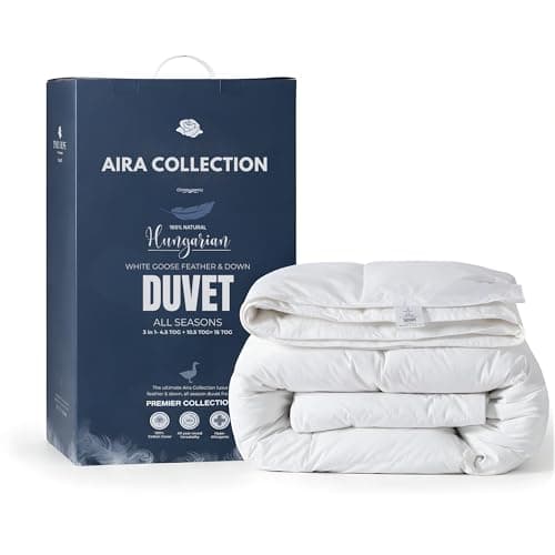 Image of All Seasons 3-in-1 Double Duvet 15 Tog (4.5 + 10.5) – Luxury Hungarian White Goose Feather & Down Quilt, Ethically Sourced, Non-Allergenic, 100% Cotton Cover, Washable (200 x 200cm)
