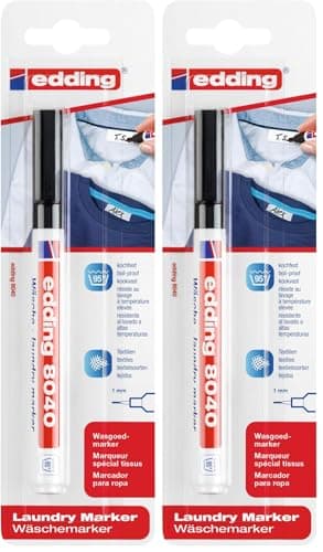 Image of edding 8040 laundry marker - black - 1 pen - round nib 1 mm - textile marker for labelling clothes, wash-resistant at 95°C - laundry pen (Pack of 2)