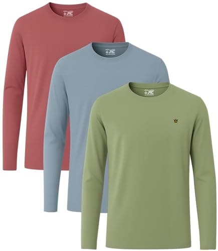 Image of JRC Just Royal Clothing Pack of 3 Mens Long Sleeve Crewneck T-Shirts, Casual Round Neck Tops (Sage, Stone Blue, Mouve, 3XL)