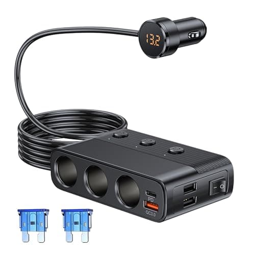 Image of Hoembpn 127W Cigarette Lighter Socket Splitter Adapter 3-Socket/USB QC 3.0 /PD,12V/24V Multi Socket Car Cigarette Splitter Lighter Adapter USB Plug Charger with Individual Switc and LED Voltmeter