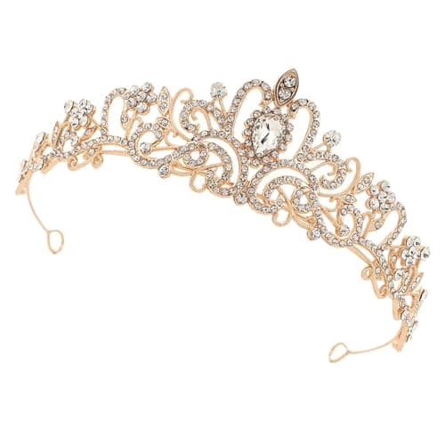 Image of Crystal Princess Tiara for Women – Rhinestone Crown Headband for Weddings, Pageants, Prom & Birthdays – Elegant Gold Tiara Accessory for Bridal Hair Styling & Costume Glam
