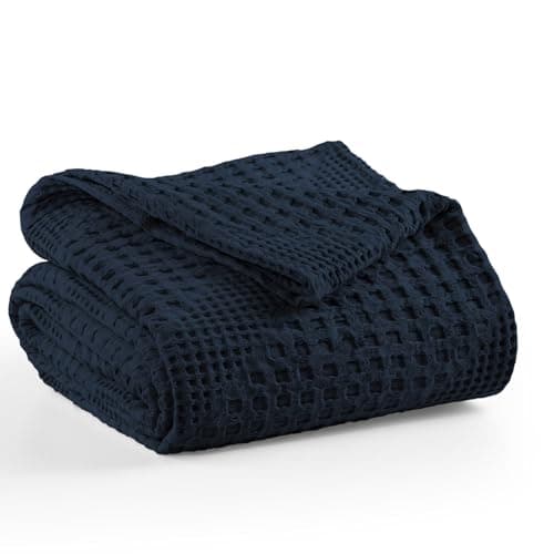 Image of Milam London Soft Throw Blanket | 100% Cotton Throws For Sofas | Bed Throw Double Size | Sofa Throw Large 2 Seater | Bedspreads Double Size | Joanna Collection | Navy Blue - 170 x 250 cm