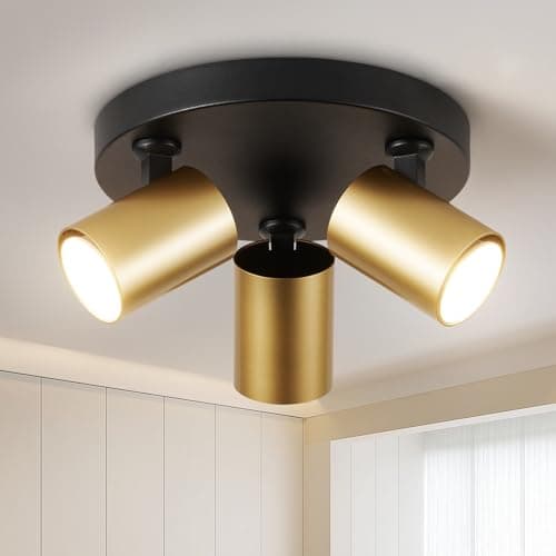 Image of HARPER LIVING Ceiling Spot Lights, GU10 Adjustable Spotlight Fitting Black & Gold Finish, 350° Rotatable Round Modern Ceiling Lighting for Kitchen Bedroom Living Room Hallway (21cm)