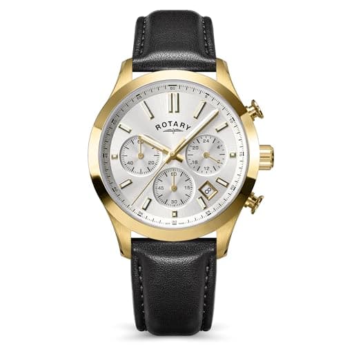 Image of Rotary Men's Heritage Chronograph Gold Plated Stainless Steel Brown Leather Strap Watch