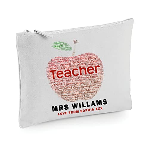Image of Apple Art Personalised Teacher Canvas Accessory Case School Leaving Gift for Teacher,Teacher appreciation gift #TT Light Grey L