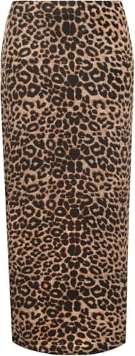 Image of Miss Trendy Women's Leopard Print Maxi Skirt – Long Stretch Viscose Animal Print Skirt with Elastic Waistband – Casual Summer Beachwear14 - Brown - 14