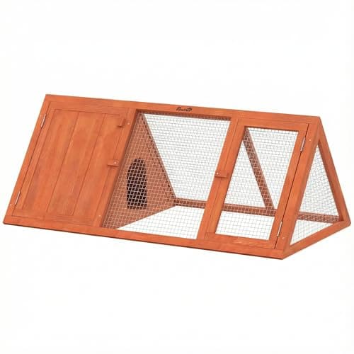 Image of PawHut Rabbit Hutch, Wooden Guinea Pig Hutch with Run and Doors, Outdoor Triangle Bunny House for Rabbits, Small Duck and Chicken, Indoor Outdoor Use, Orange