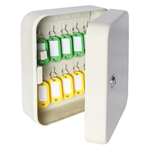 Image of Parrency Security Metal Key Box with 20 Hooks, Large Adjustable Wall Mount Key Lock Cabinet, 7 4/5" x 6 3/10" x 3" (Key Tags Included)