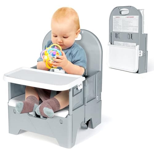 Image of Orzbow Foldable Toddler Booster Seat Dining Chair,Stable Baby Chair Booster Seat Toddler with Dining Tray,ABS Material and Sturdy Structure,Easy to Use and Carry,for Max 36 Months and 15kg Babies,Grey