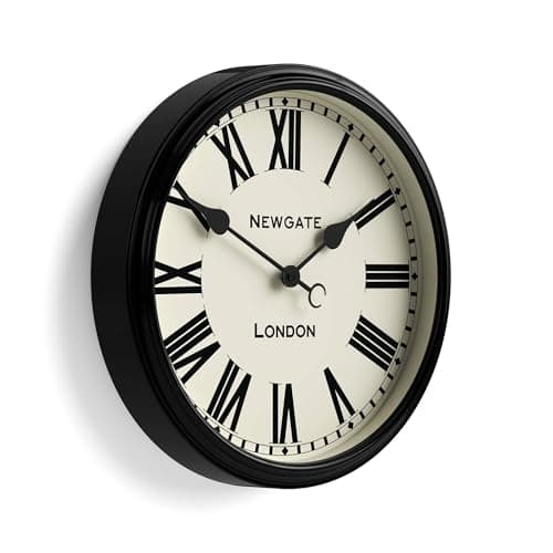 Image of NEWGATE® Spitalfields wall clock | Large classic metal clock | 40cm | Gloss black | Roman numerals | Traditional design ideal for kitchen or living room