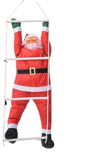 Image of PNJB Climbing Santa Claus on Ladder, Indoor/Outdoor Hanging Ornament, Christmas Decoration, Holiday & Seasonal Décor,1Santa Claus (25cm)