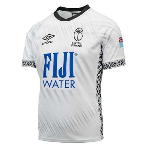 Image of Umbro Men's 25/26 Fiji Rugby Jersey, White/Black/Blue-Home, 3XL