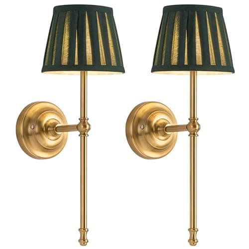 Image of NEWSEE Battery Operated Wall Lights Set of 2, Cordless LED Fabric Wall Sconces, 5200mAh Rechargeable, Dimmable with Touch & Remote Control, Wireless Lamp for Hallway, Bedroom Living Room (Green)