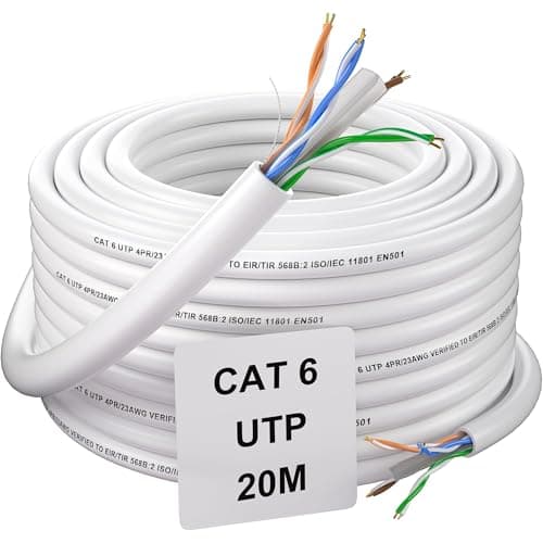 Image of Soibke Ethernet Cable 20m, LAN Cable High Speed Gigabit Internet Cable Cat 6, Extra Long 20 Meters Network Cable Bulk UTP 23AWG CCA Installation Cable White Weatherproof RJ45 Patch Cable