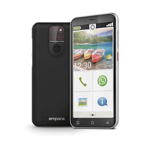 Image of emporiaSMART.5 mini, senior mobile phone, 4G VoLTE, contract-free senior smartphone, mobile phone with emergency button, 4.95-inch display, Android 13, 13 MP camera, black