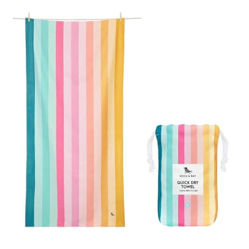 Image of Dock & Bay Beach Towel - Quick Dry, Sand Free - Compact, Lightweight - 100% Recycled - Includes Bag - Summer - Coastal Candy, Large (160x90cm, 63x35)