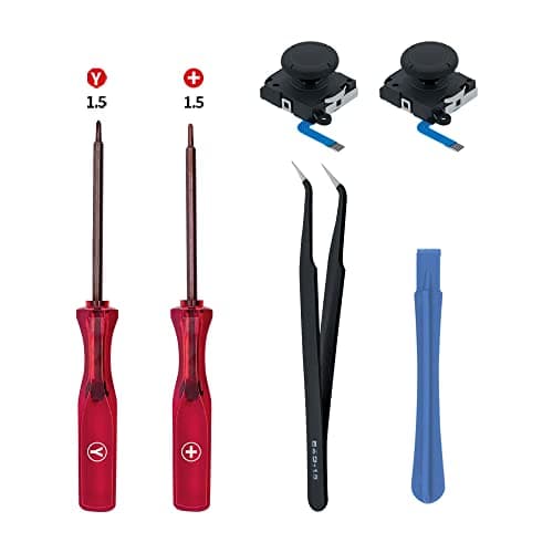 Image of Mcbazel Switch Analog 3D Joystick Replacement & Repair Tool Kit for Switch/OLED/Joy-Con/Lite Controller, 2PCS Joysticks Tri-Wing & Cross Screwdriver Repair Tools(Not for NS2)