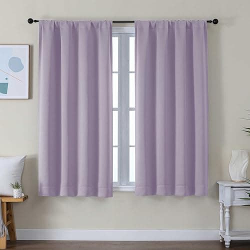 Image of Simplebrand Ava Lilac Short Blackout Curtains for Bedroom 54 Inches Long 2 Panels Set, Solid Thermal Insulated, Energy Saving Window Treatment Curtains Blackout Drapes, W40 x L54 Inch, Lilac