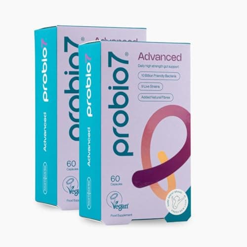 Image of Probio7 Advanced | 9 Live Strains | with 10 Billion CFU, Saccharomyces Boulardii + 2 Types of Fibre | Gut Health Supplements, Probiotics for Gut Health - 120 Vegan Capsules (4 Months Supply)