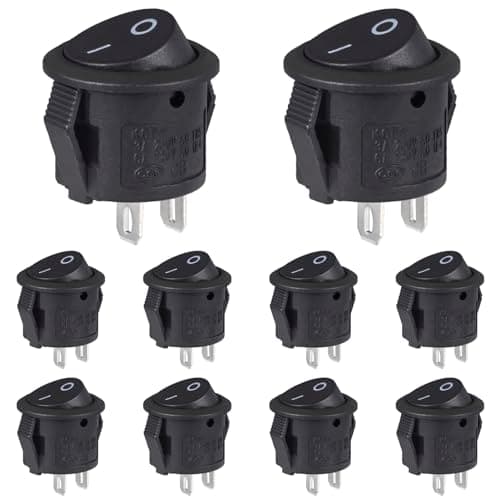 Image of VEXUNGA Rocker Switch Mini Rocker Switch 2-Pin Round Black On/Off Switch Small 3A 250V AC 6A 125V 15mm Plastic Push Button Switch Pack of 10