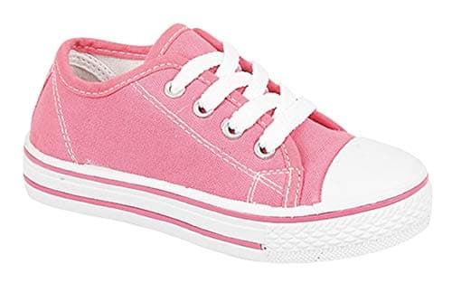 Image of Style Spot (Pink, UK 11 Girls Boys Kids Low Top Iconic Classics Canvas Sneakers White Toe Cap Lace Up Slip on Fashion Trainers Go Shoes Casual Pumps