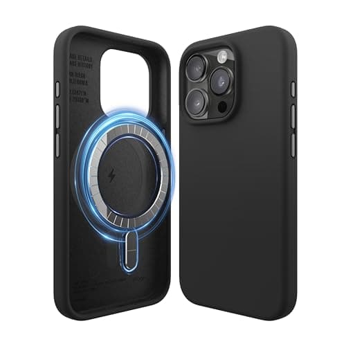 Image of elago Magnetic Silicone Case Compatible with iPhone 15 Pro Case, Compatible with MagSafe All Accessories, Built-in Magnets, Premium Silicone, Full Body Protective Cover [5 Layer Structure] (Black)