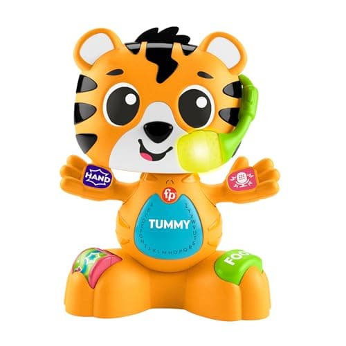Image of Fisher-Price Baby Learning Toy Link Squad Bop & Groove Tiger with Music & Lights for Ages 9+ Months, UK English Version, Compatible Only with Link Squad Items, HYL24