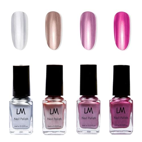 Image of Metallic Nail Polish - 4PC Quick Drying Mirror Nail Varnish - 6ML Metallic Effect Nail Art Polish - Light Pink Dark Pink Silver Rose Gold Nail Polish - No UV Needed