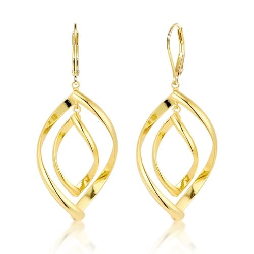 Image of ALEXCRAFT Gold Plated Dangle Earrings for Women Drop Long Dangle Twist Earring Gold Hypoallergenic Large Hanging Drop Double Rhombus Earring Leverback Earrings for Women Trendy