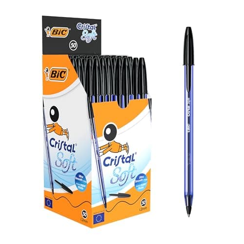 Image of BIC 921263 Cristal Soft Ballpoint Pens Non-Retractable Black Box of 50