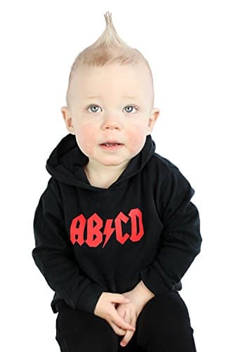 Image of AB/CD Rock n ROLL Baby, Toddler & Kids Hoodie T-Shirt for Boys or Girls | Music Lover Long Sleeve Child's/Cool Funny Top - Child's Birthday Gifts, Black, 3-4 Years