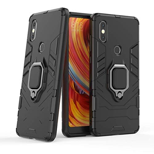 Image of MRSTER Xiaomi Mi Mix 2S Case, Heavy Duty Armor Dual Layer Shock Resistant Hybrid Protective Case Cover with Ring Holder Kickstand for Xiaomi Mi Mix 2S. HB Black