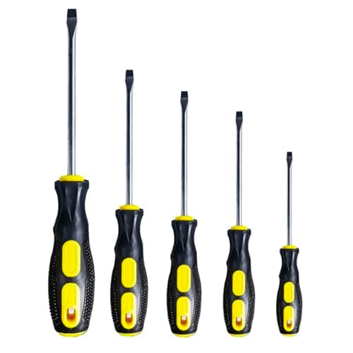 Image of Flat Head Screwdriver Set (5 Sets in the Following Sizes Slotted Screwdriver with Magnetic Tips. Soft Ergonomic Grip from Standard or Precision Flat Screwdrivers