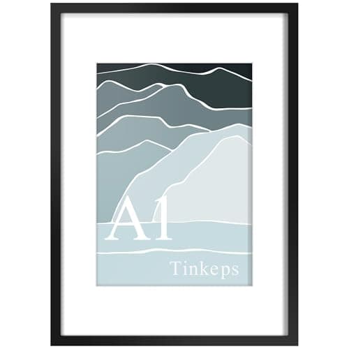 Image of Tinkeps A1 Black Picture Frame - Engineered Wood and Plexiglass, A1 Frame with A2 Mount for Prints, Photos, and Posters, Wall Mountable