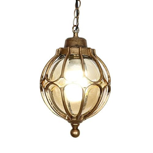Image of IP65 Waterproof Hanging Lantern Light Retro Pendant Lamp Shade Chandelier Globular Outdoor Ceiling Exterior with Bubble Glass and Adjustable Chain for Porch, Patio, Rustic Bronze Chandelier Made in
