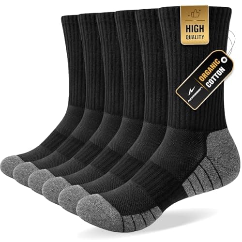 Image of Niorasen 6 Pairs Mens Socks, Cushioned Breathable Sports Socks Outdoor Multipack, Comfortable Crew Cotton Athletic sock for Work Walking Hiking Running, Black 9-12