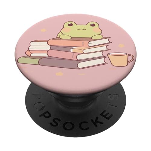 Image of Cottagecore Frog with Books Cute PopSockets Adhesive PopGrip