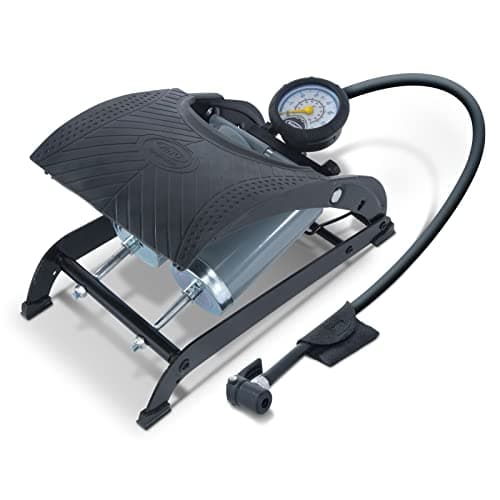 Image of RING Double Barrel Foot Pump With Adaptors Kit: Durable Anti-Slip Rubber Tread Plate