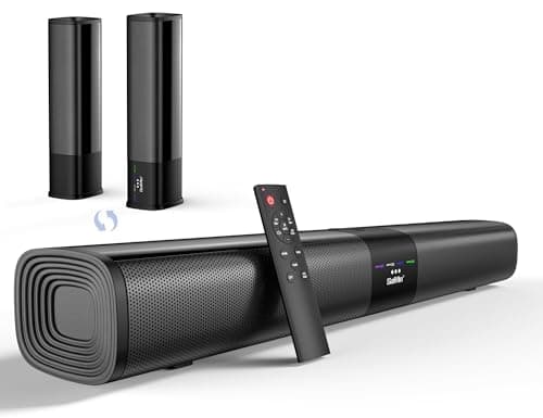 Image of Saiyin Soundbar for TV, Sound Bar with Optical/ARC/AUX and Bluetooth 5.3 Inputs, 50W Peak Power, Surround Sound System with Flexible Placement Options,Wall Mountable