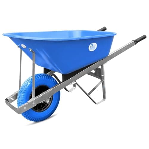 Image of Equimed Garden Wheelbarrow - Large Trolley with 160L Plastic Bucket, Puncture-Proof PU Wheel, Galvanised Frame (Blue, Single Wheel)