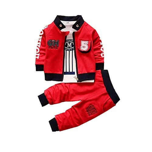 Image of Bibicola Baby Boy's Clothing Sets Jacket + T-Shirt + Pants Three-Piece Newborn Sportswear (red, 9-12M)