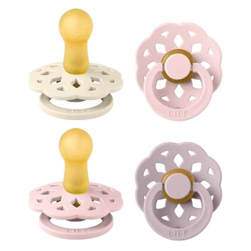 Image of BIBS Boheme Soother 4-Pack. BPA Free Dummy Pacifier, Round Nipple. Natural Rubber Latex, Made in Denmark. 6-18 Months (Pack of 4), Blossom Mix