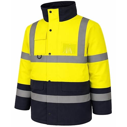 Image of Hi-Vis Waterproof Parka Jacket – High Visibility Security Work Coat – Safety Reflective Workwear – Yellow, Orange, Yellow/Navy, Orange/Navy, Black – S to 4XL