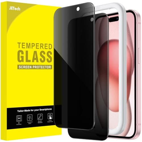 Image of JETech Privacy Screen Protector for iPhone 15 6.1-Inch, Anti-Spy Tempered Glass Film with Easy Installation Tool, 2-Pack