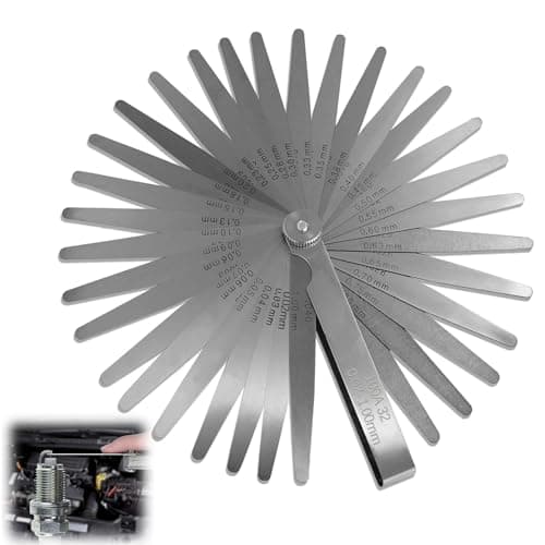 Image of 32 Blade Feeler Gauge Set 0.02-1.00mm, feeler gauges metric guitar, Stainless Steel Metric Gap Measuring Tool for Valve, Guitar, Spark Plug, Engine, Precision Work and Automotive Use
