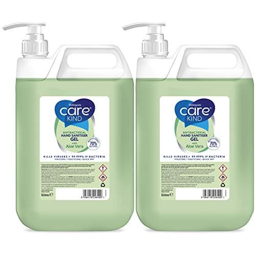 Image of Carekind 70% Hand Sanitiser Gel 2x 5 Litre. Antibacterial Hand sanitizer gel made with Medical Grade Alcohol, Kills Viruses & 99.999% of bacteria. pump dispenser (Aloe Vera)