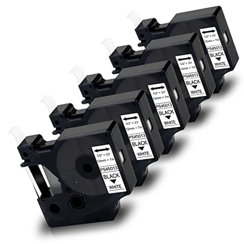 Image of 5X Pristar Compatible Label Tape Replacement for D1 45013 Tape 12mm x 7m 45013 S0720530 Black on White a45013 for LabelManager 160 210D 280 360D 420P 450 LabelPoint 100 150 LabelWriter 450 Duo