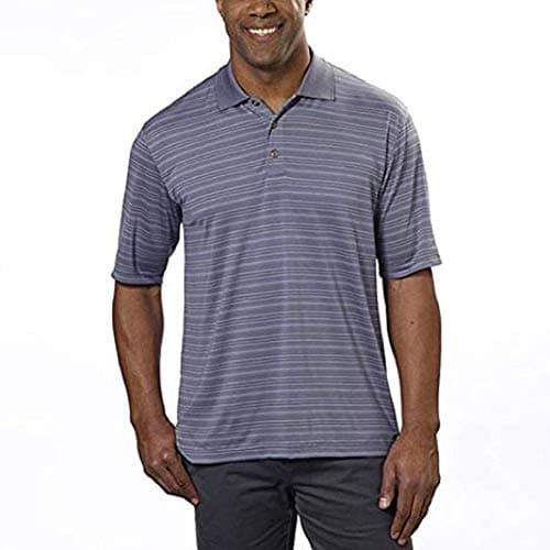 Image of Kirkland Men's Performance Moisture Wicking Polo - 4 Colors & Sizes, Grey Blue Stripe, XL