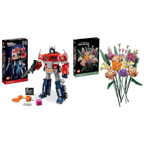 Image of LEGO 10302 Icons Optimus Prime Transformers Figure Set, Collectible Transforming 2in1 Robot & 10280 Icons Flower Bouquet, Artificial Flowers, Set for Adults, Decorative Home Accessories