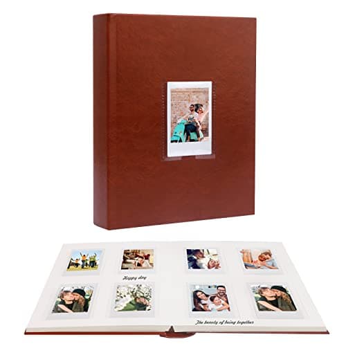 Image of 128 Pockets Photo Book with Writing Space for Fujifilm Instax Mini 12/11/9/40/EVO Instant Camera,2x3 Inch Polaroid Photo Album with Front Window,Vegan Leather Cover Hardcover (Brown)
